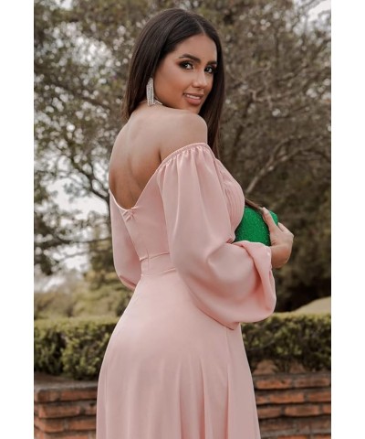 Women's Long Sleeve Bridesmaid Dresses with Slit A Line Off The Shoulder Chiffon Formal Evening Gown Black $34.21 Dresses