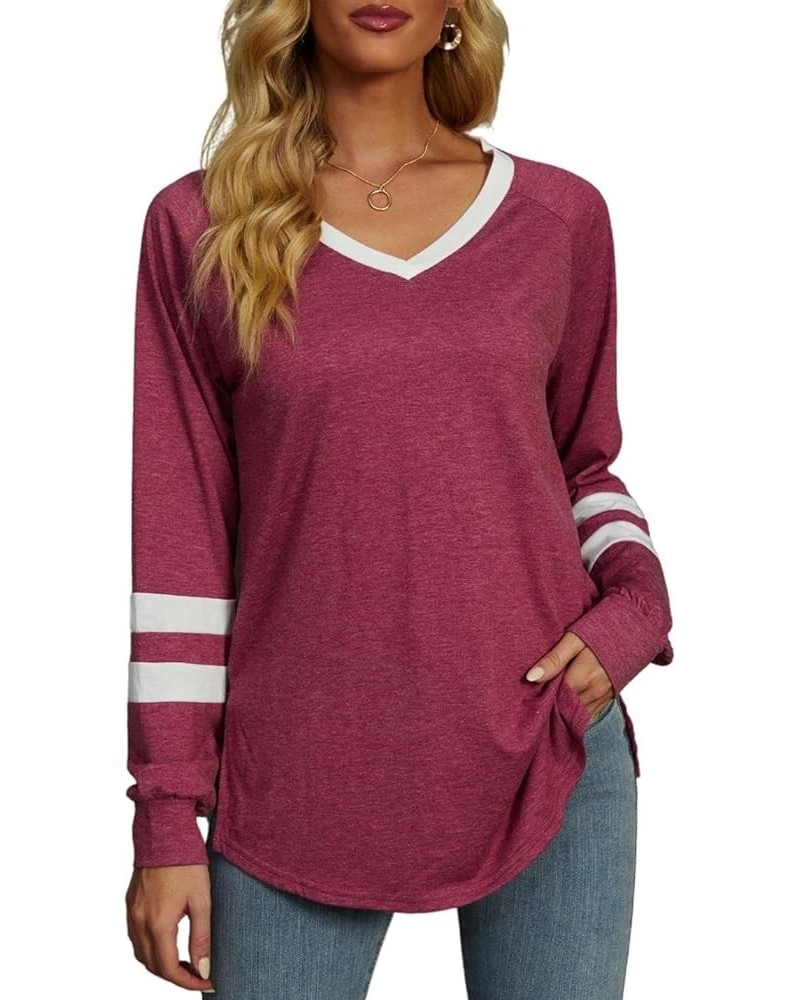 Tunic Tops for Leggings for Women V Neck Long Sleeve Fall Shirts Loose Fit Casual Tops B-plum $11.39 Tops