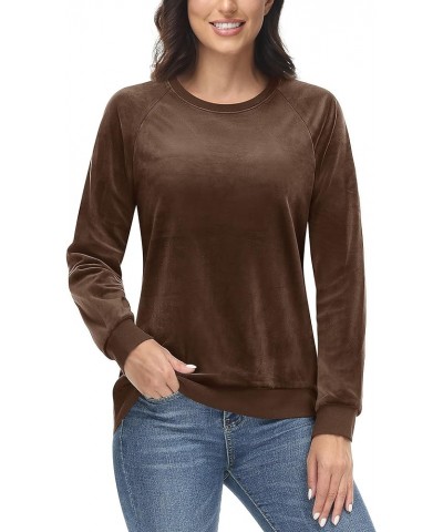 Women's Crewneck Sweatshirts Velour Fleece Pullovers Long Sleeve Shirts Casual Tunic Tops for Leggings Coffee $13.93 Hoodies ...