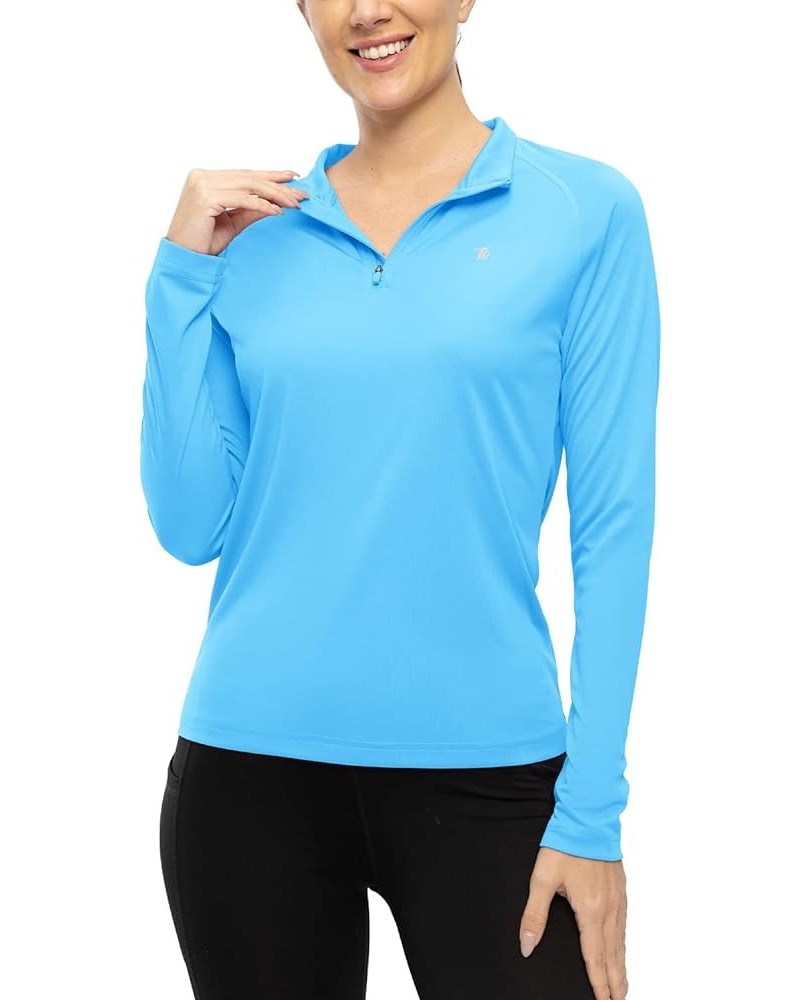 Women's Polo Shirts 1/4 Zip Long Sleeve UPF 50+ Sun Protection Hiking Athletic Shirts Quick Dry Rash Guard 05-blue $11.19 Act...