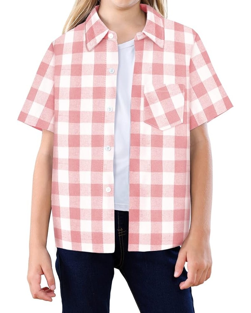 Girls Womens Short Sleeve Summer Button Down Shirts, 12 Months - XL Youth 2 Pink $6.82 Blouses