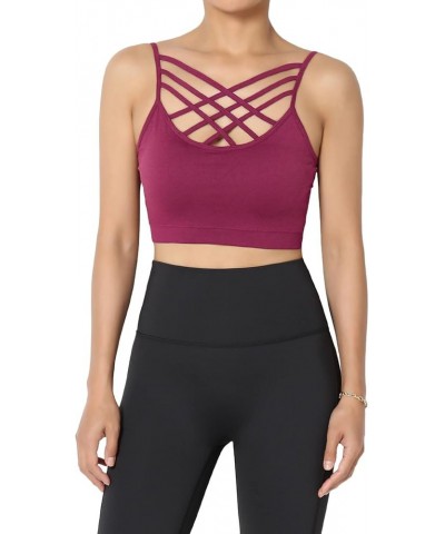 Women's Sleeveless Bustier Crop Top Cage Crisscross Cutout Bralette Bra Top Magenta/Removable Pad $9.66 Tanks