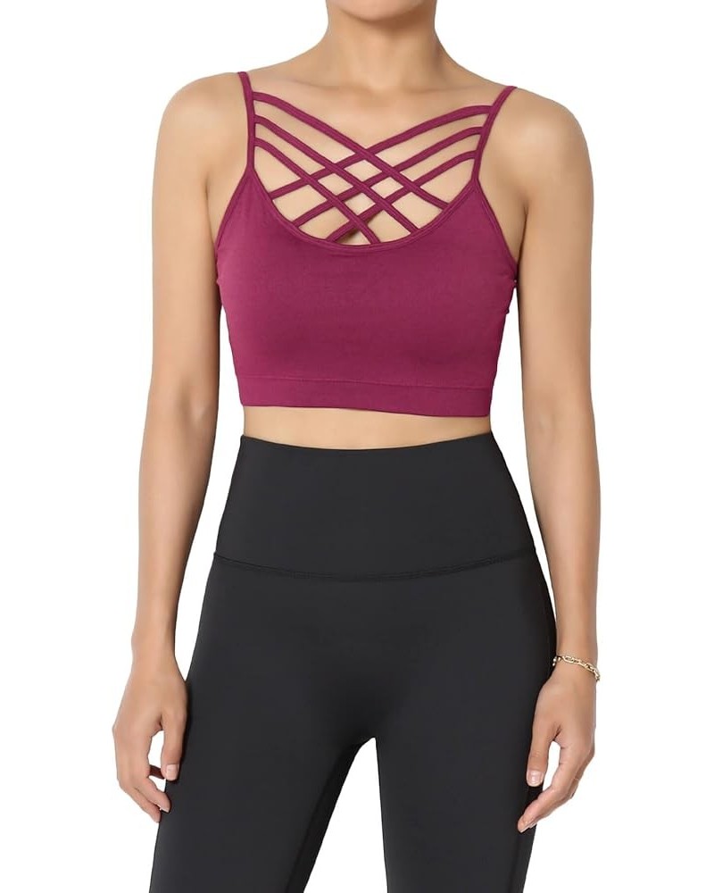 Women's Sleeveless Bustier Crop Top Cage Crisscross Cutout Bralette Bra Top Magenta/Removable Pad $9.66 Tanks