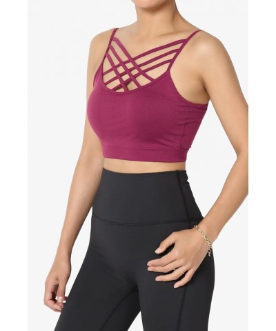 Women's Sleeveless Bustier Crop Top Cage Crisscross Cutout Bralette Bra Top Magenta/Removable Pad $9.66 Tanks