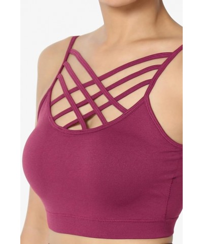 Women's Sleeveless Bustier Crop Top Cage Crisscross Cutout Bralette Bra Top Magenta/Removable Pad $9.66 Tanks