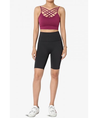 Women's Sleeveless Bustier Crop Top Cage Crisscross Cutout Bralette Bra Top Magenta/Removable Pad $9.66 Tanks