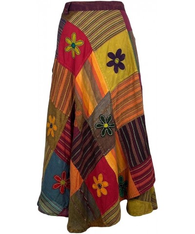Women's Boho Gypsy Hippie Style Patched Tie Up High Waist Tie-Dye Wrap Cover Up Maxi Skirt Plus Size S - 2X Multic 5 $19.78 S...