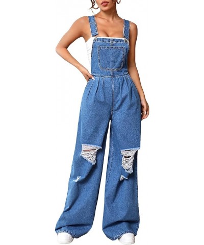 Women's Ripped Loose Baggy Denim Overalls Sleeveless Wide Leg Jeans Pants Romper Jumpsuit Medium Wash $31.19 Overalls