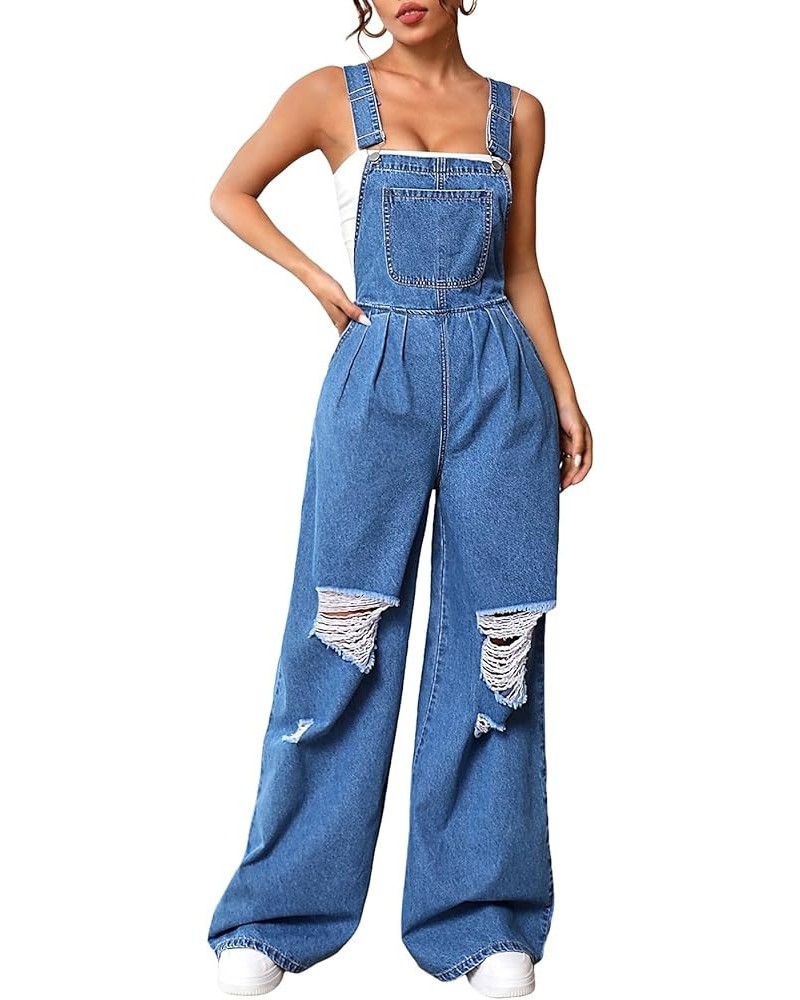 Women's Ripped Loose Baggy Denim Overalls Sleeveless Wide Leg Jeans Pants Romper Jumpsuit Medium Wash $31.19 Overalls