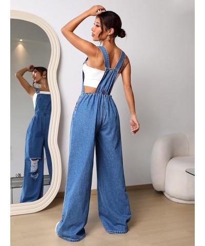 Women's Ripped Loose Baggy Denim Overalls Sleeveless Wide Leg Jeans Pants Romper Jumpsuit Medium Wash $31.19 Overalls