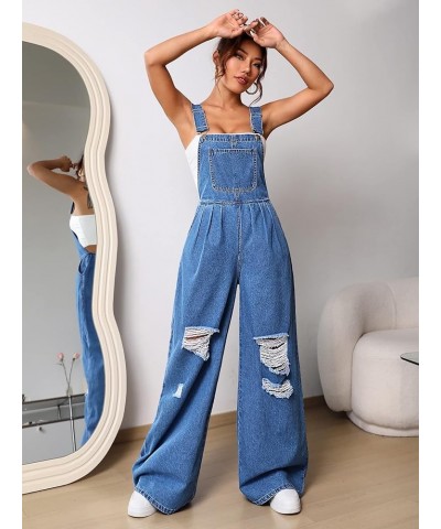 Women's Ripped Loose Baggy Denim Overalls Sleeveless Wide Leg Jeans Pants Romper Jumpsuit Medium Wash $31.19 Overalls