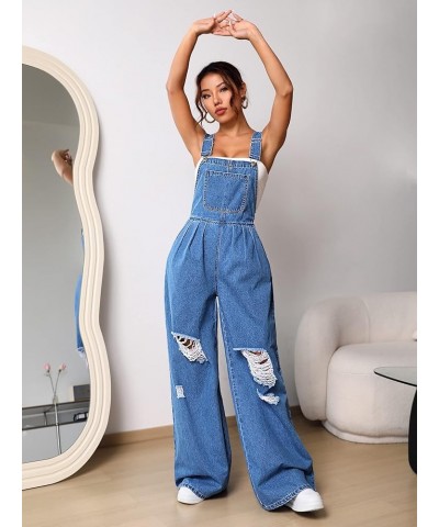 Women's Ripped Loose Baggy Denim Overalls Sleeveless Wide Leg Jeans Pants Romper Jumpsuit Medium Wash $31.19 Overalls