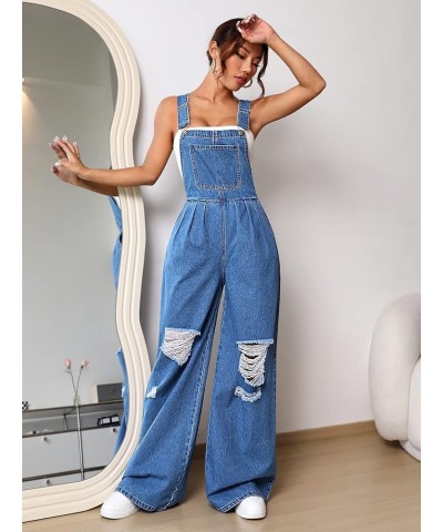 Women's Ripped Loose Baggy Denim Overalls Sleeveless Wide Leg Jeans Pants Romper Jumpsuit Medium Wash $31.19 Overalls