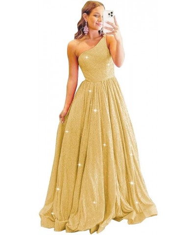 One Shoulder Sequin Prom Dresses 2024 Sparkly Long Ball Gowns A Line Formal Evening Party Gowns Gold $33.60 Dresses