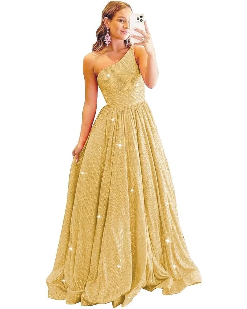 One Shoulder Sequin Prom Dresses 2024 Sparkly Long Ball Gowns A Line Formal Evening Party Gowns Gold $33.60 Dresses