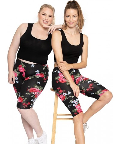 Women's Oh So Soft Plus Size Full and Knee Length Leggings | Small to 7X Knee Length Black Floral $10.80 Leggings