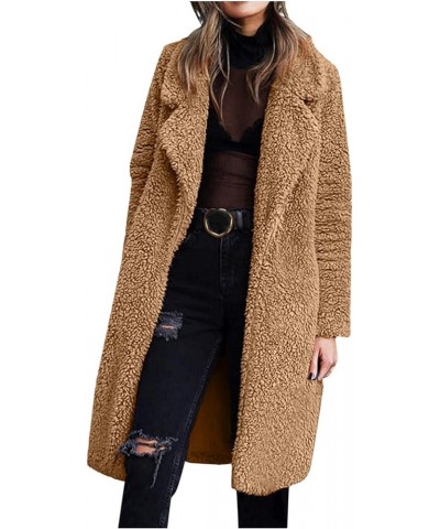 Long Cardigan for Women Fuzzy Fleece Lapel Open Front Jacket Coat Faux Fur Warm Winter Outwear Oversized Overcoat Brown $11.1...