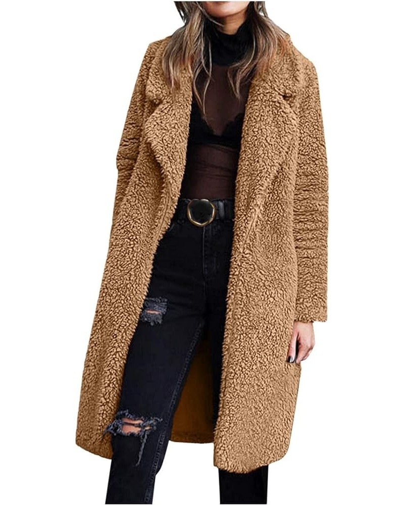 Long Cardigan for Women Fuzzy Fleece Lapel Open Front Jacket Coat Faux Fur Warm Winter Outwear Oversized Overcoat Brown $11.1...