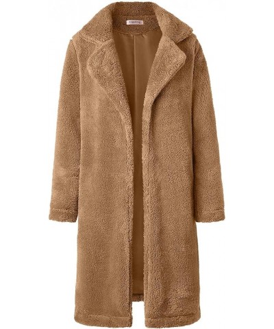 Long Cardigan for Women Fuzzy Fleece Lapel Open Front Jacket Coat Faux Fur Warm Winter Outwear Oversized Overcoat Brown $11.1...