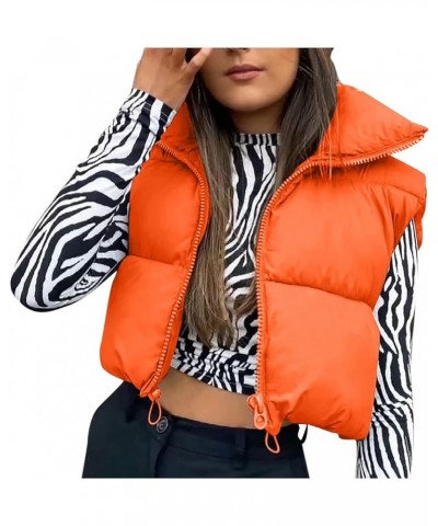 Womens Cropped Puffer Vest Fashion Lightweight Stand Collar Zipper Jacket Coat Sleeveless Winter Warm Padded Gilet 05-orange ...