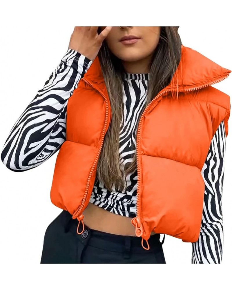 Womens Cropped Puffer Vest Fashion Lightweight Stand Collar Zipper Jacket Coat Sleeveless Winter Warm Padded Gilet 05-orange ...