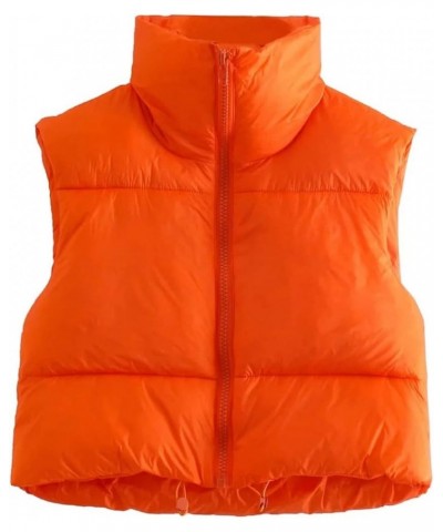 Womens Cropped Puffer Vest Fashion Lightweight Stand Collar Zipper Jacket Coat Sleeveless Winter Warm Padded Gilet 05-orange ...