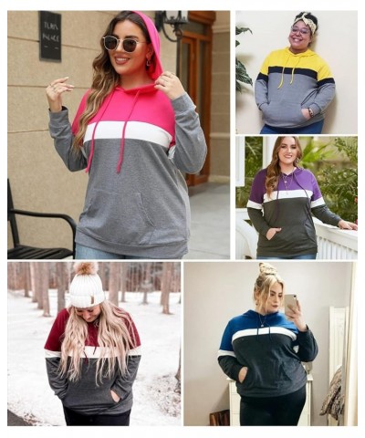 Women-Plus-Size-Hoodies-Sweatshirts Color Block Tops with Pockets XL-4XL 25-e $19.97 Hoodies & Sweatshirts