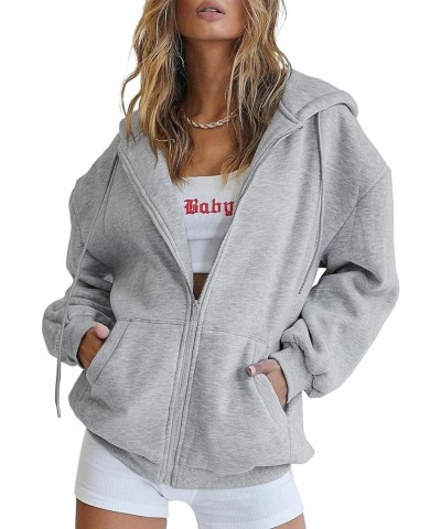 Womens Zip Up Y2K Hoodies Long Sleeve Fall Oversized Casual Drawstring Drop Shoulder Sweatshirts Jacket with Pocket Gray $15....