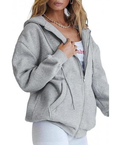 Womens Zip Up Y2K Hoodies Long Sleeve Fall Oversized Casual Drawstring Drop Shoulder Sweatshirts Jacket with Pocket Gray $15....