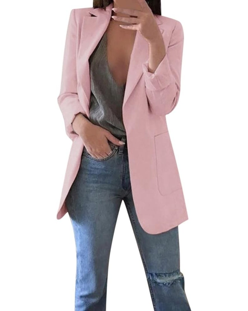 Womens Casual Blazers Open Front Business Long Sleeve Jackets Plus Size Lightweight Work Office Blazer Cardigan 10 Pink $10.0...