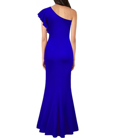 Women's One Shoulder high Split Bodycon Mermaid Ruffle Evening Long Formal Dress Royal Blue $31.85 Dresses