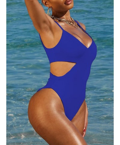 Women's Sexy One Piece Swimsuit Scoop Neck Cutout Waist Tummy Control Bathing Suit Swimwear Sapphire Blue $13.74 Swimsuits