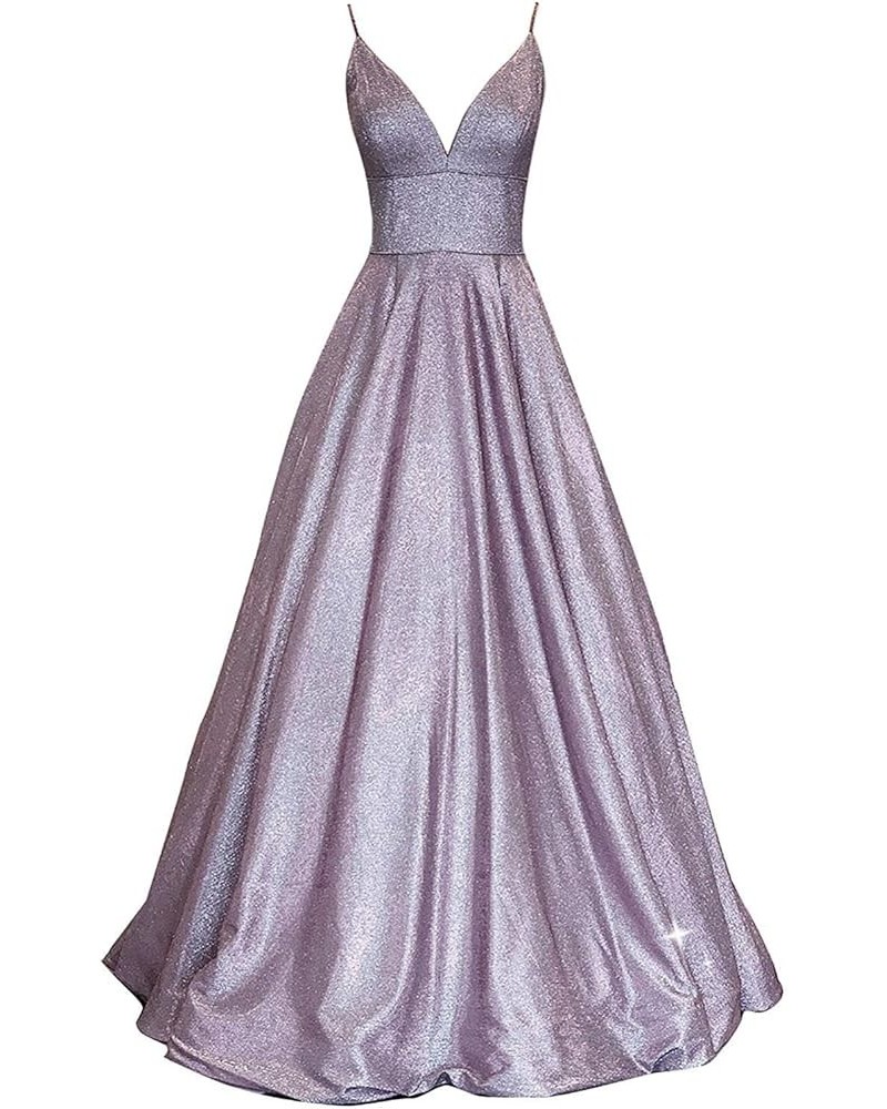 Women's Long Glitter Prom Dresses V Neck Backless Formal Evening Gown with Pockets RPM223 Lavender $45.89 Dresses