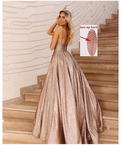 Women's Long Glitter Prom Dresses V Neck Backless Formal Evening Gown with Pockets RPM223 Lavender $45.89 Dresses