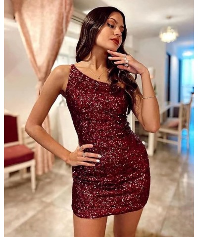 One Shoulder Sequin Homecoming Dress Tight Short Prom Dress Sparkly Backless Cocktail Mini Dress for Teens Gold $34.56 Dresses