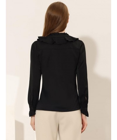 Ruffle Tie Neck Blouse for Women's Office Work Long Sleeve Button Down Shirt Black $18.81 Blouses