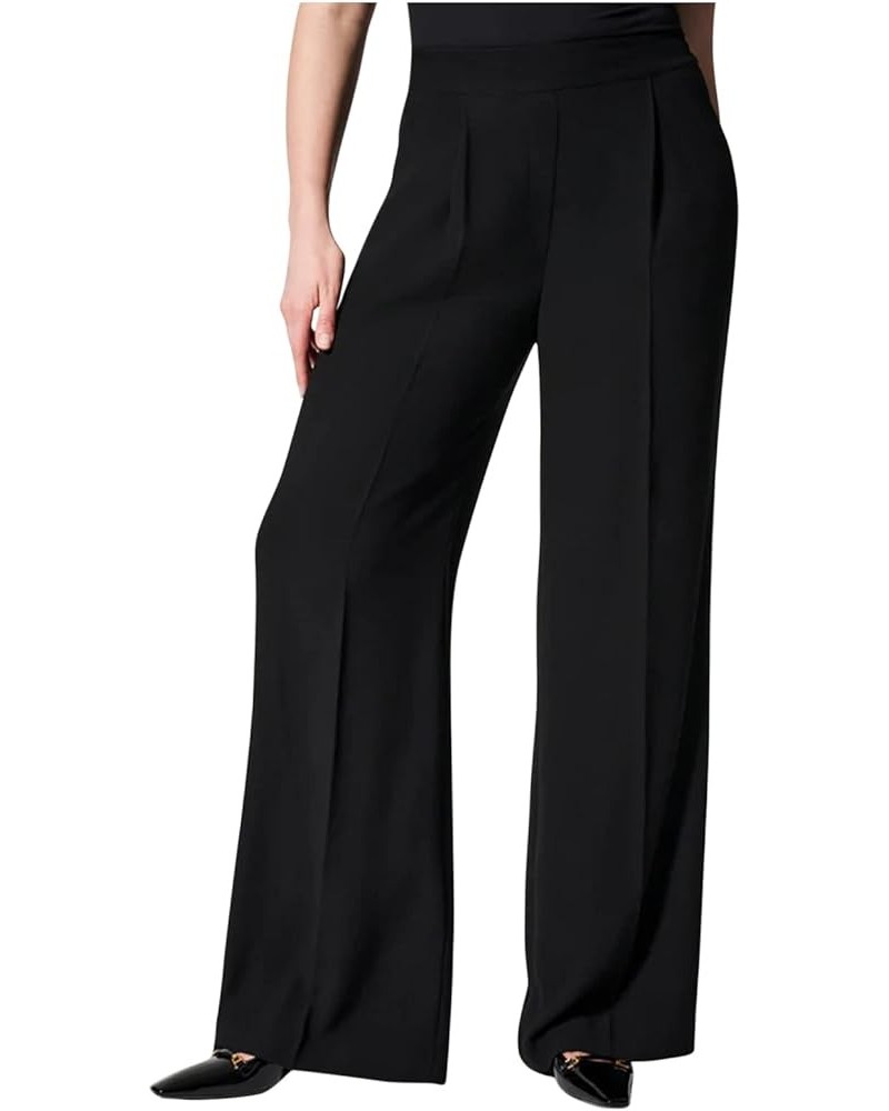 Crepe Pleated Pants for Women High Waisted Wide Leg Pants Plus Size Elastic Stretch Palazzo Pants Work Office Trousers A-blac...