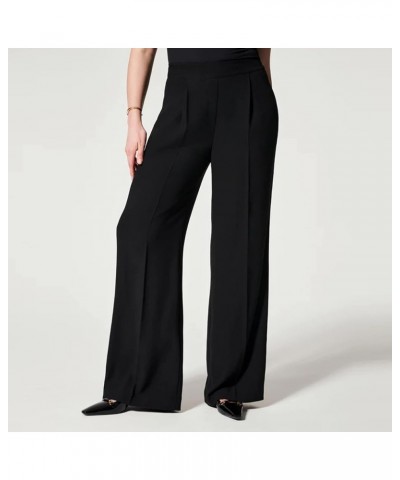 Crepe Pleated Pants for Women High Waisted Wide Leg Pants Plus Size Elastic Stretch Palazzo Pants Work Office Trousers A-blac...