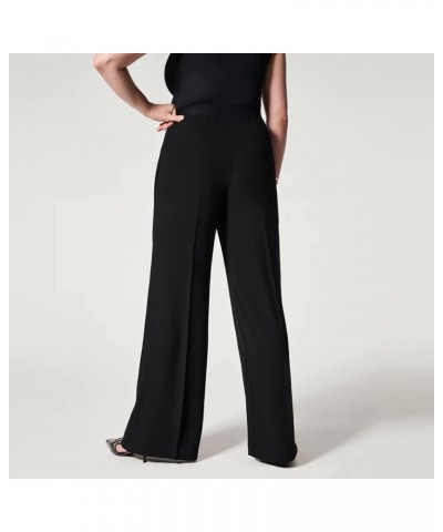 Crepe Pleated Pants for Women High Waisted Wide Leg Pants Plus Size Elastic Stretch Palazzo Pants Work Office Trousers A-blac...