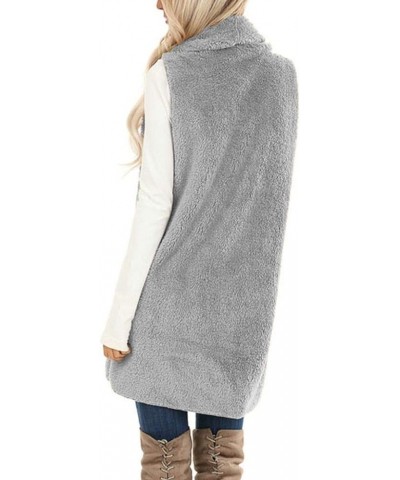 Womens Sleeveless Sherpa Vest with Pockets Lapel Open Front Fleece Cardigan Sweater Fuzzy Jacket Coat 01 Grey $18.14 Vests