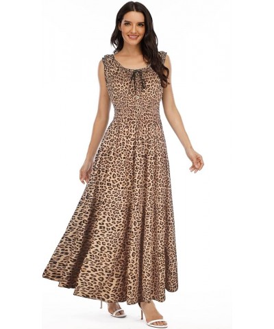 Women's 2024 Summer Boho Floral Print Tiered Casual Flowy Long Maxi Dress Khaki $14.00 Dresses