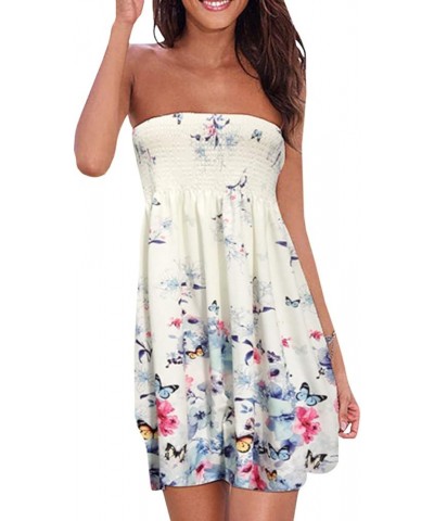 Women's Summer Dress Strapless Floral Print Bohemian Casual Beach Dress Cover Ups for Swimwear Women A-light Blue-butterfly $...