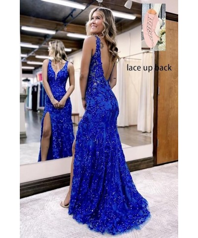 Women's V-Neck Prom Dresses with Slit Lace Appliques Evening Dresses Sequins Formal Party Dress XOD127 Navy Blue $46.74 Dresses