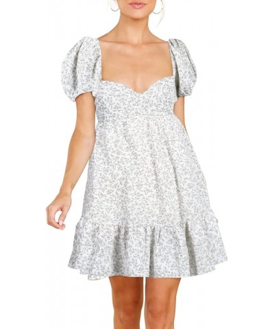 Women's 2024 Summer Dress,Square & Sweetheart Neck Dress Short Puff Sleeve A-Line Casual Mini Dress E: Floral White $12.40 Dr...
