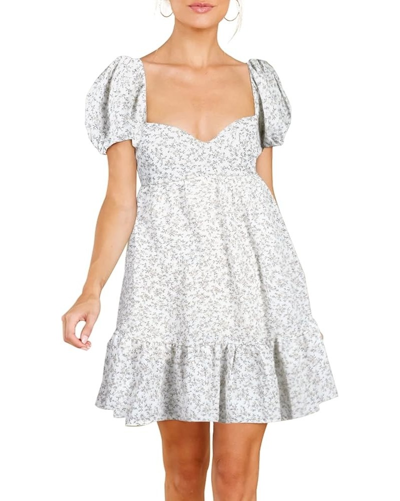 Women's 2024 Summer Dress,Square & Sweetheart Neck Dress Short Puff Sleeve A-Line Casual Mini Dress E: Floral White $12.40 Dr...