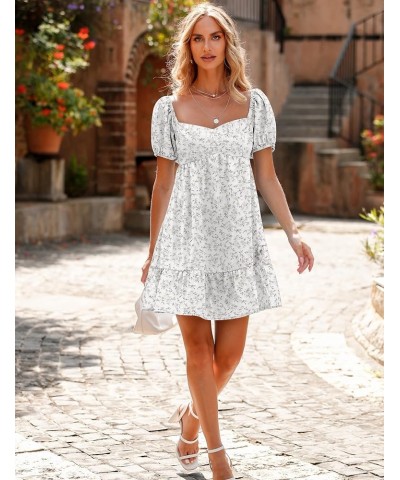 Women's 2024 Summer Dress,Square & Sweetheart Neck Dress Short Puff Sleeve A-Line Casual Mini Dress E: Floral White $12.40 Dr...