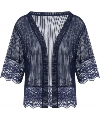 Women Casual Lace Crochet Cardigan Short Sleeve Sheer Cover Up Jacket Ruffle Open Front Blouse Tops Summer Kimono Cardigans A...