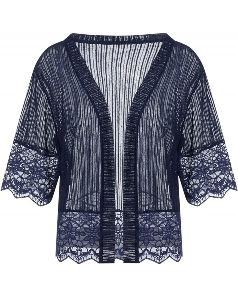 Women Casual Lace Crochet Cardigan Short Sleeve Sheer Cover Up Jacket Ruffle Open Front Blouse Tops Summer Kimono Cardigans A...