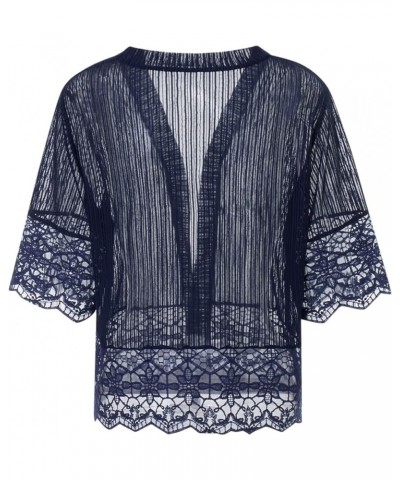 Women Casual Lace Crochet Cardigan Short Sleeve Sheer Cover Up Jacket Ruffle Open Front Blouse Tops Summer Kimono Cardigans A...