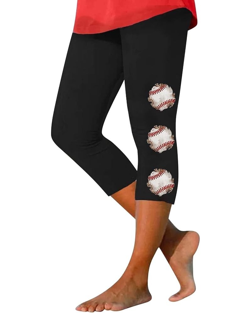 Capri Leggings for Women High Waisted Baseball Print Leggings for Women Athletic Trendy Tights Yoga Workout Pants A05 $7.94 A...